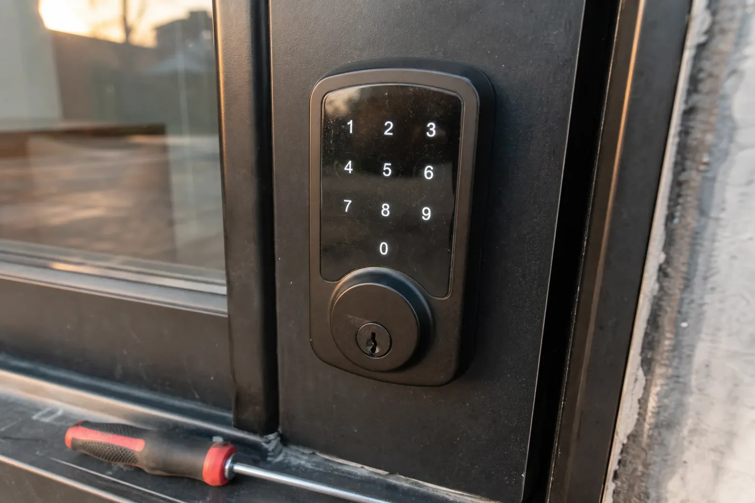 Keypad deadbolt fitted to a front door