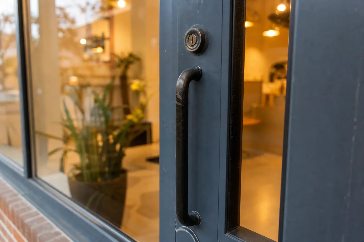 Glass entrance door of a local business