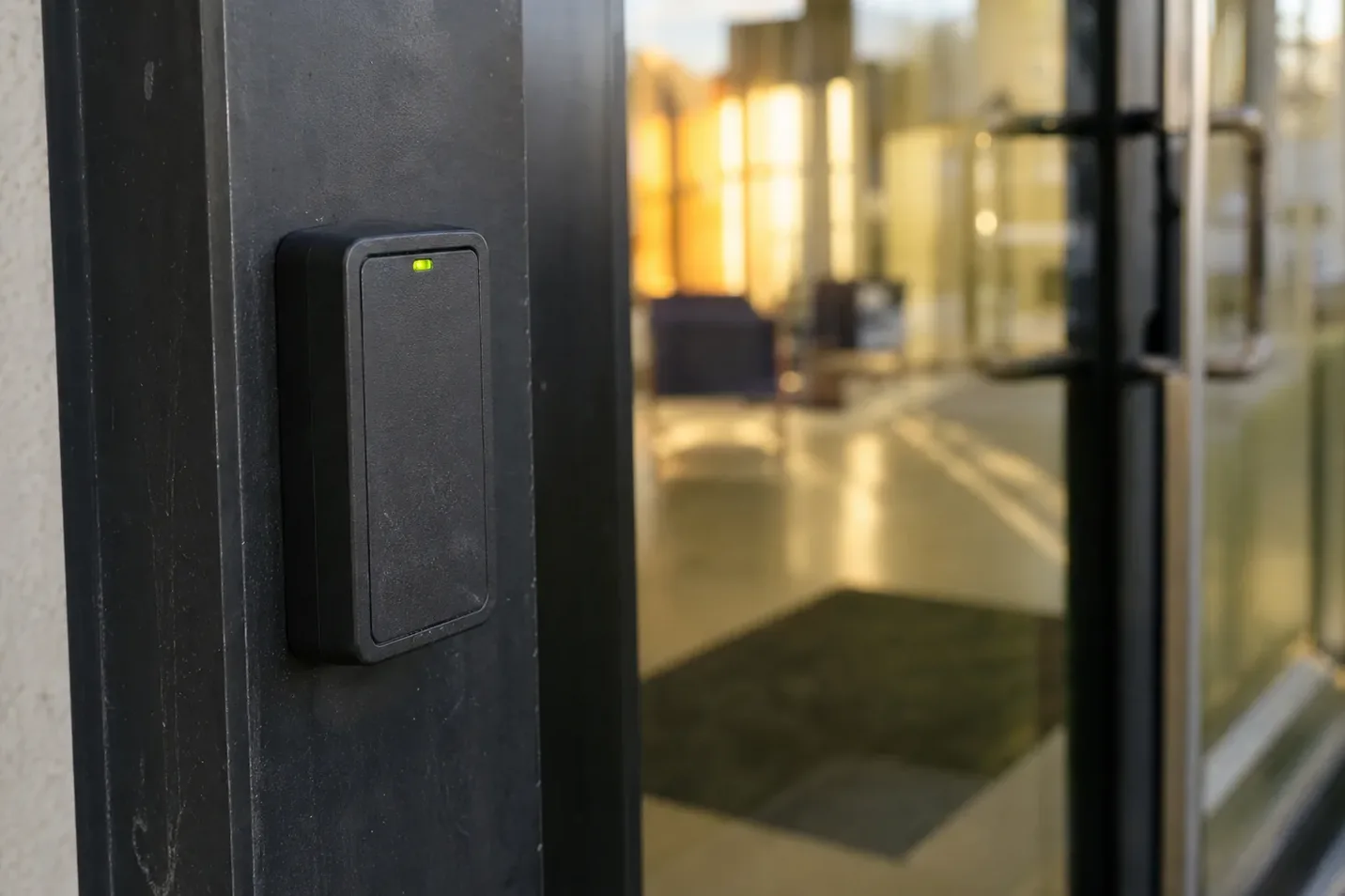 Access control card reader beside an office door in Keller, TX