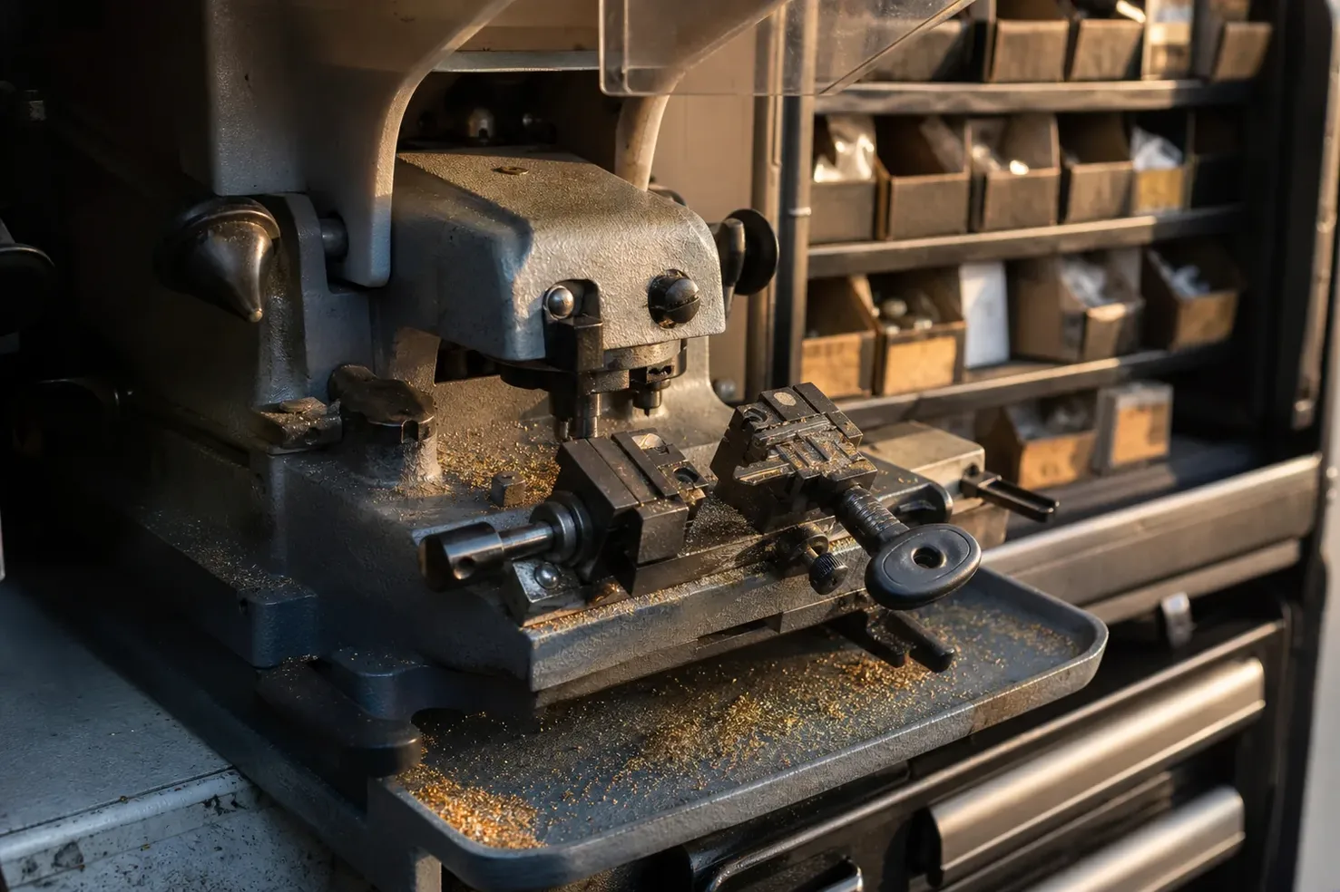 Key cutting machine in the service vehicle in Keller, TX